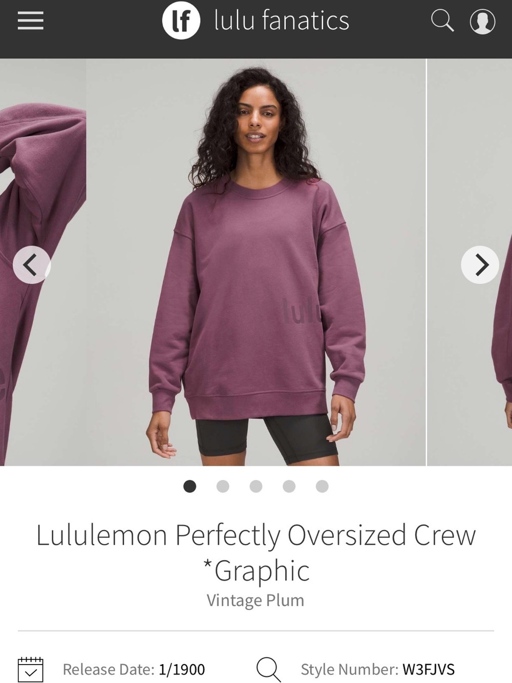 Lululemon Perfectly Oversized Crew Graphic Sz 10 *vintage Plum*